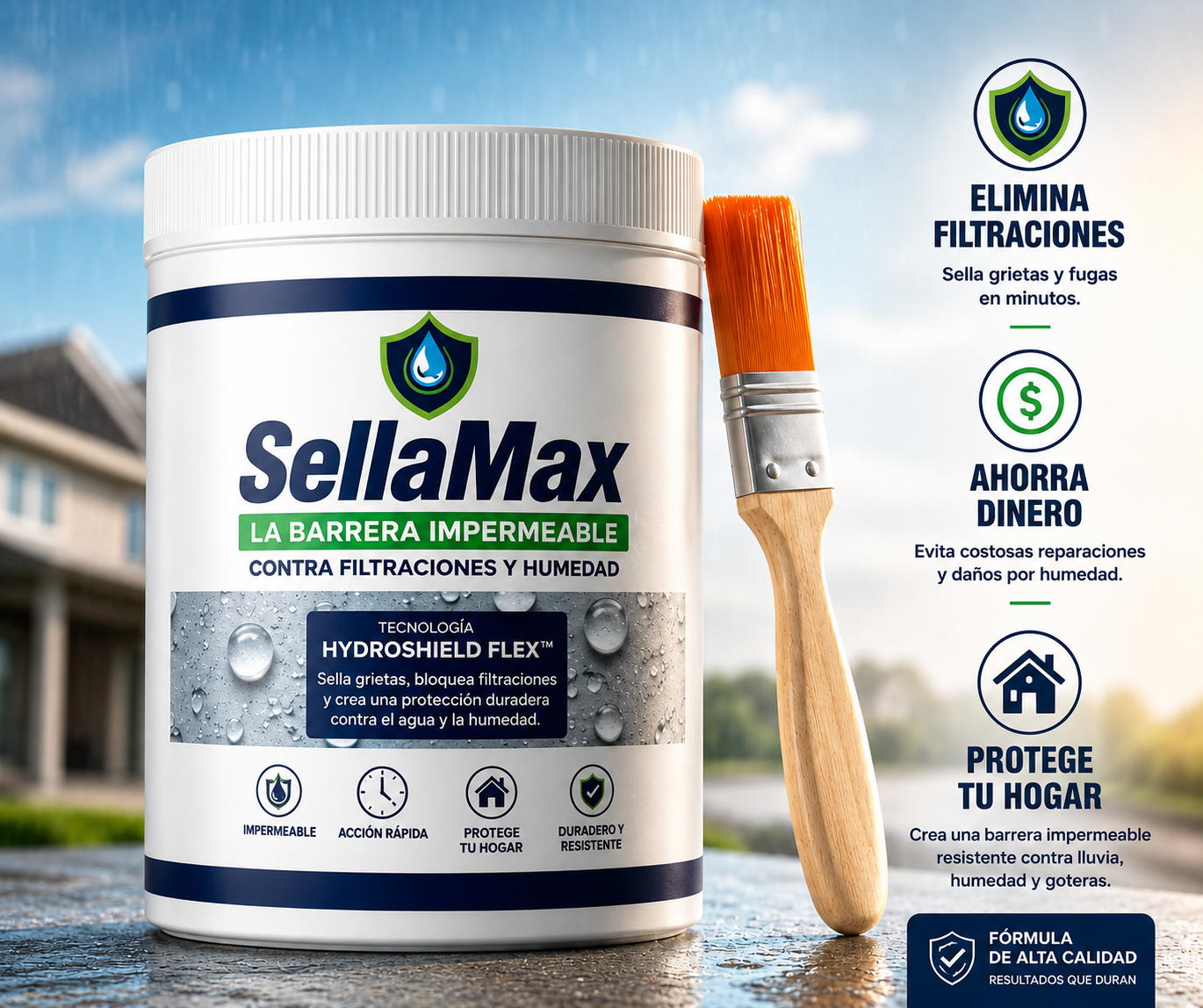 SellaMax® Elimina filtraciones y humedad en tan solo minutos con la Tecnología HydroShield